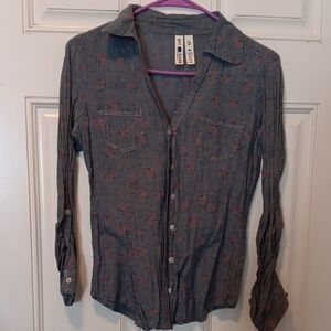 Gray Floral Button-Up Shirt